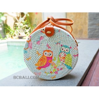 women fashion sling bags rattan circle with decorative