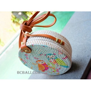 women fashion sling bags rattan circle with decorative