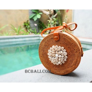 seashells cowrie circle rattan sling bags handmade