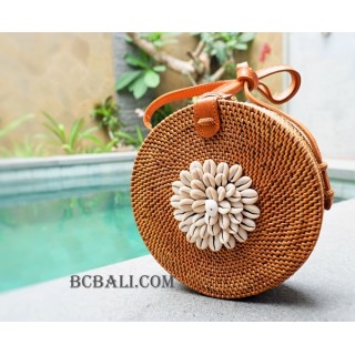 seashells cowrie circle rattan sling bags handmade