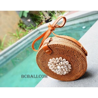 seashells cowrie circle rattan sling bags handmade