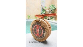 women circle sling bags rattan wooden hand painted
