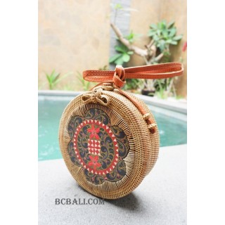 women circle sling bags rattan wooden hand painted