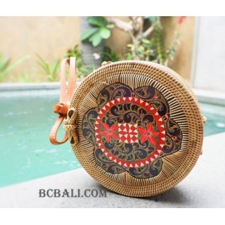 women circle sling bags rattan wooden hand painted