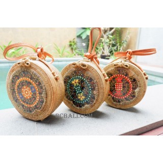 ethnic wooden with rattan circle sling bags handmade