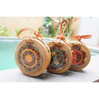 ethnic wooden with rattan circle sling bags handmade