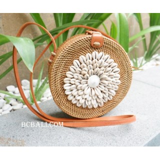 cowrie shells circle sling bags rattan handmade bali