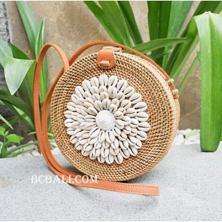 cowrie shells circle sling bags rattan handmade bali