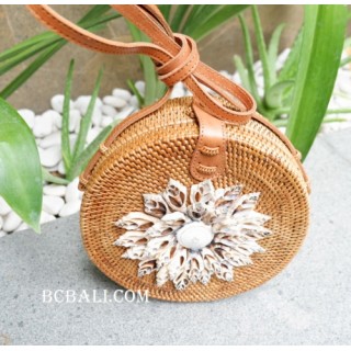 natural circle bags rattan with seashells full handmade