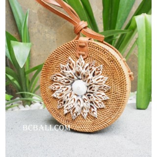 natural circle bags rattan with seashells full handmade