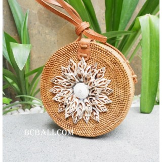 natural circle bags rattan with seashells full handmade