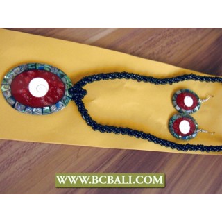 Sets Red Coral and Abalone Pendants