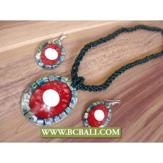 Sets Red Coral and Abalone Pendants