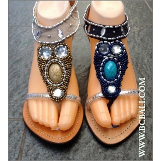 Elegant Wedges Leather Beads Stone 