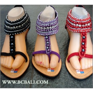 Leather Sandals Wedges Seeds Beading Casual