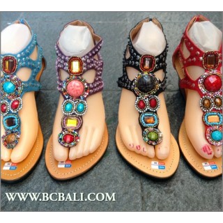 Wedges Sandals Ladies Beads Leather Party Heels