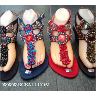 Stone Beaded Wedges Sandals Suede Bali