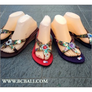 Women Sandal Semi Wedges Sequins Suede