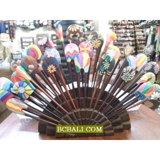 handpainted wood hair stick hand painting ethnic