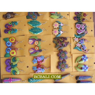 Hand Carved Wooden Earrings Painting Multi Color